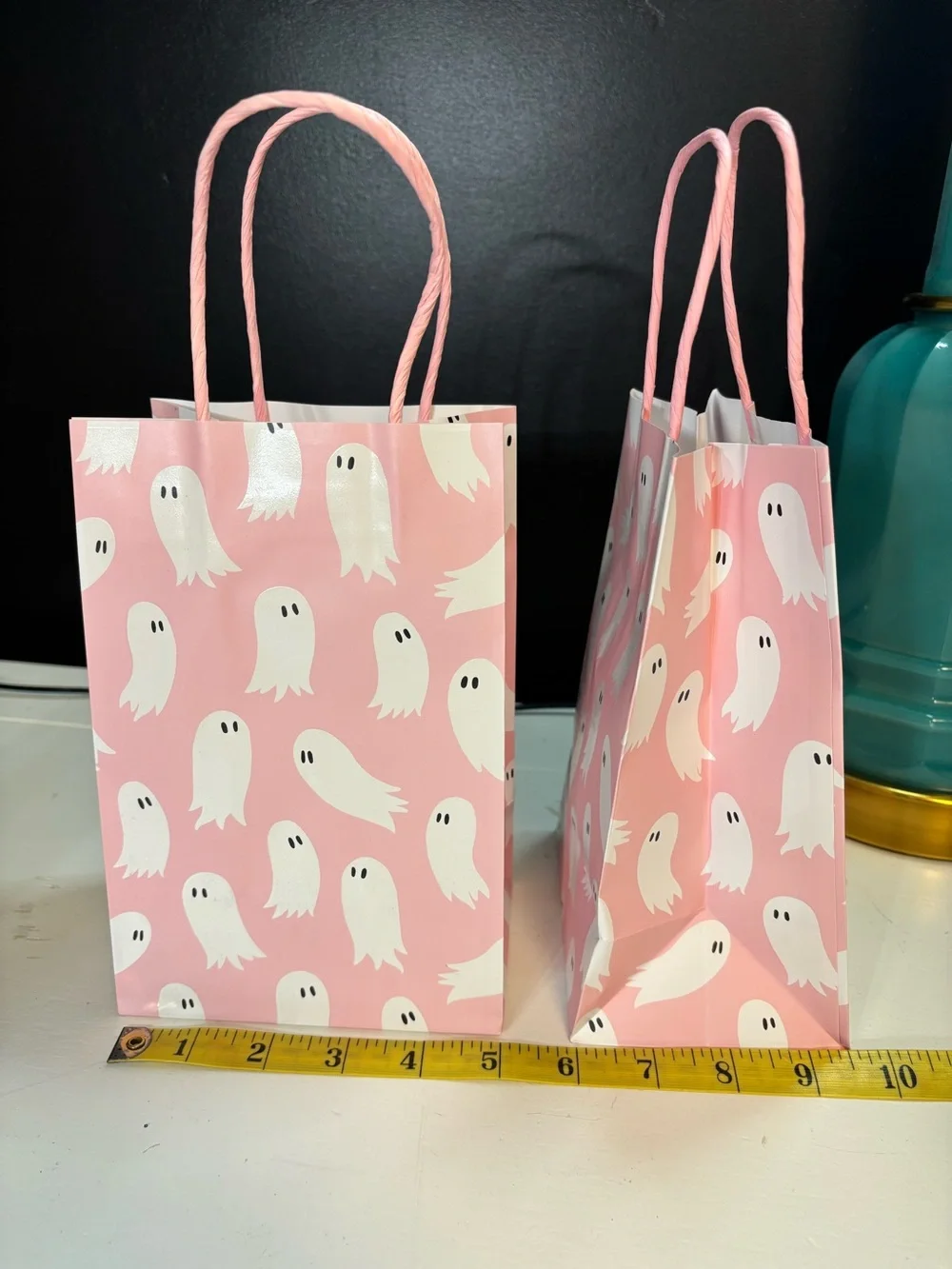 NEW 12 Pink Ghost Party Treat Favor Gift Bags Cute Pastel Halloween Glow in Dark